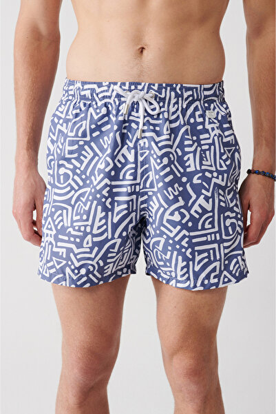 Avva Pánské šedé plavky s geometrickým potiskem – plavky standardní velikosti s taškou A31Y3805