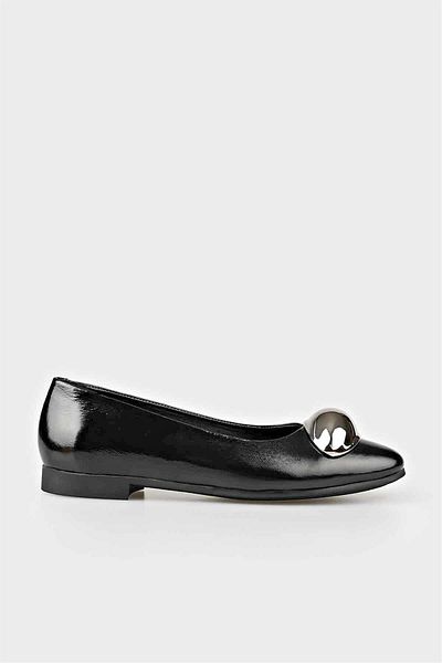 Elle Shoes Black Leather Women's Casual Ballerinas