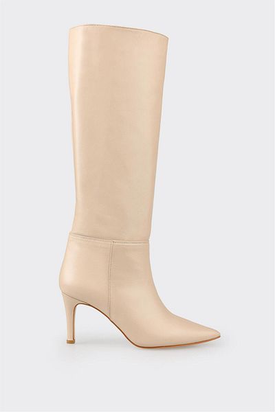 Elle Shoes Beige Leather Women's Heeled Boots