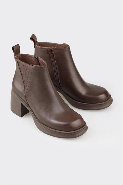 Elle Shoes Καφέ Δερμάτινες Γυναικείες Μπότες Casual
