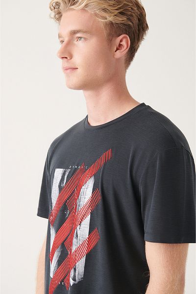 Avva Anthrazitfarbenes Soft-Touch-T-Shirt mit Rundhalsausschnitt für Herren A31y1038