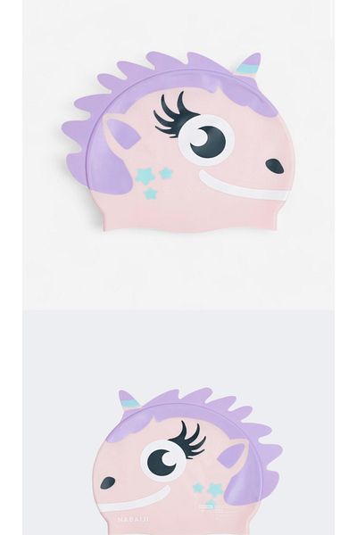 Fox Children's Pool Swimming Cap Silicone Pink Purple Unicorn Model Standard Size