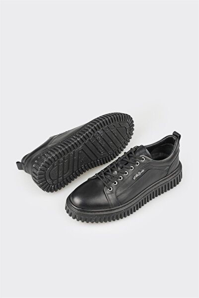 Elle Shoes Μαύρα δερμάτινα ανδρικά αθλητικά παπούτσια