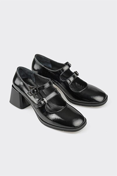 Elle Shoes Siyah Deri Kadın Topuklu Ayakkabı