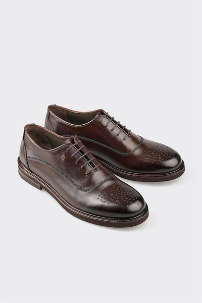 Elle Shoes Καφέ Δερμάτινα Ανδρικά Κλασικά Παπούτσια