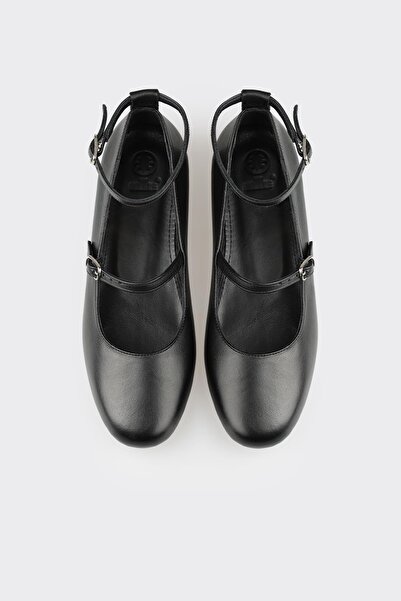 Elle Shoes Black Leather Women's Ballerinas