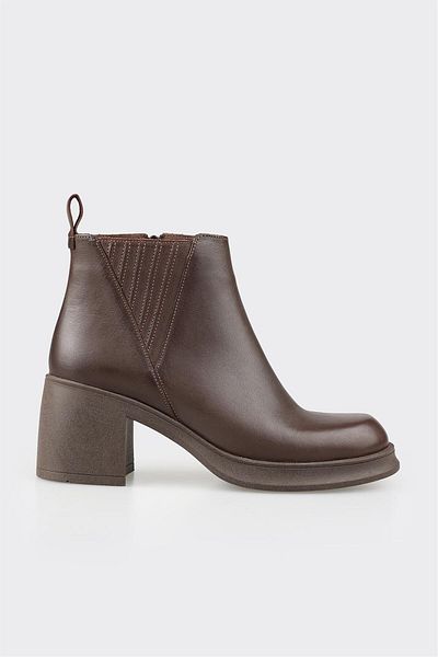 Elle Shoes Καφέ Δερμάτινες Γυναικείες Μπότες Casual