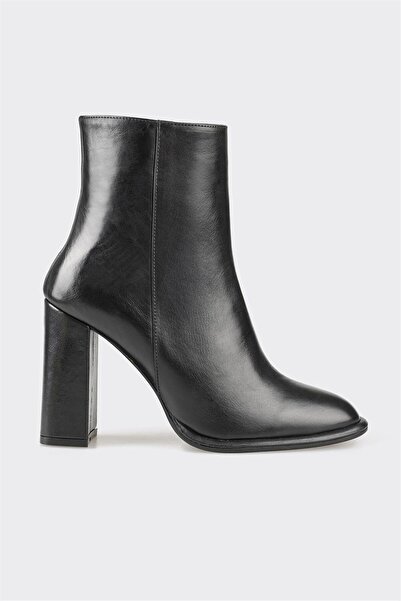 Elle Shoes Siyah Deri Kadın Topuklu Bot