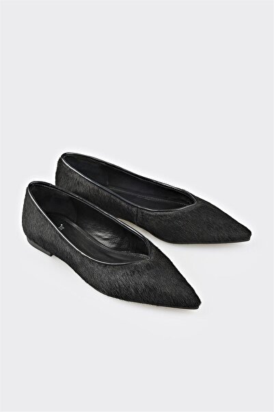 Elle Shoes Black Leather Women's Ballerinas