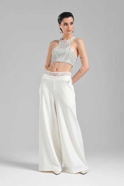 tw3 Жіночі штани-палаццо з еластичним поясом і мереживними деталями