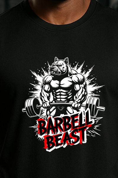 BESSA تي شيرت/قميص بدون أكمام من القطن برقبة دائرية كبيرة الحجم مطبوع عليه Barbell Beast للرجال