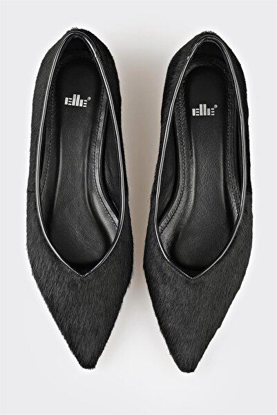 Elle Shoes Black Leather Women's Ballerinas