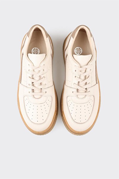 Elle Shoes Ecru Leather Women's Sports Shoes