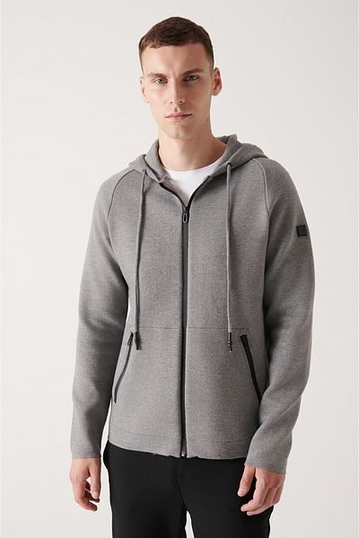 Avva Men's Anthracite Hooded Zippered Cardigan Coat A22Y6097