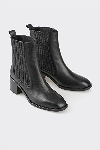 Elle Shoes Siyah Deri Kadın Klasik Bot