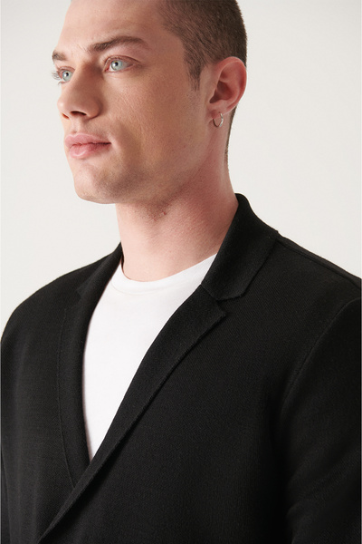 Avva Men's Black Wool Blended Double Breasted Cardigan A22Y5067