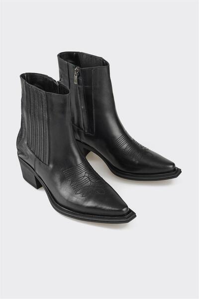 Elle Shoes Siyah Deri Kadın Klasik Bot