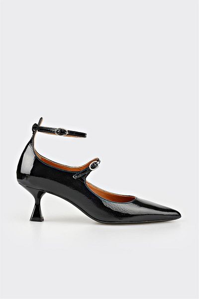 Elle Shoes Black Leather Women's Heeled Shoes