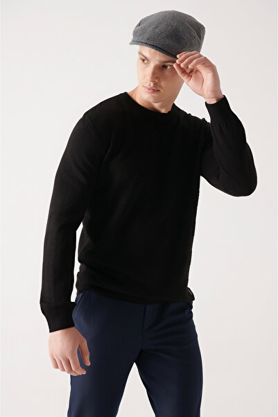 Avva Pánský svetr z úpletu s voštinovým vzorem a výstřihem A22Y5073