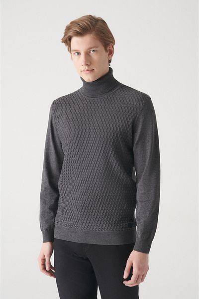 Avva Men's Anthracite Full Turtleneck Cotton Knitwear Sweater A22Y5100