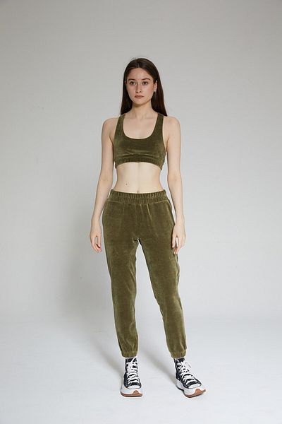 Chandraswear Khaki Women's Velvet Jogger Pants - Valet