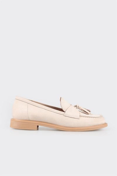 Elle Shoes Beige Leather Women's Loafer