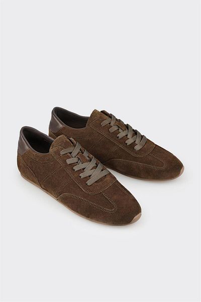 Elle Shoes حذاء رياضي نسائي من الجلد الكاكي