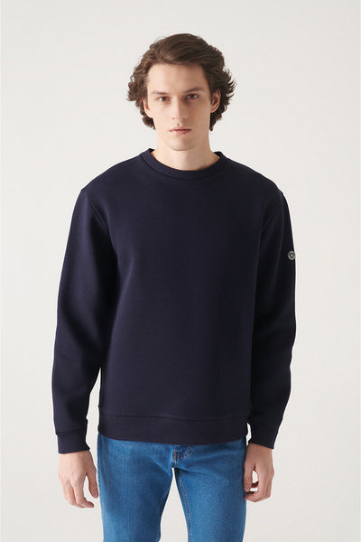 Avva Ανδρικό φούτερ με λαιμόκοψη με 3 κλωστές Navy Blue Crew A22y1108