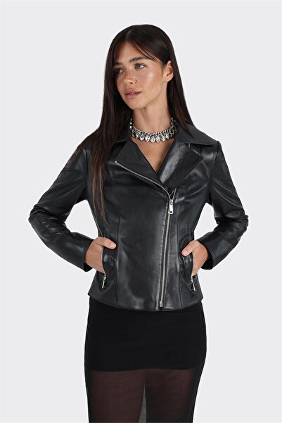 Elle Shoes Siyah Deri Kadın Ceket