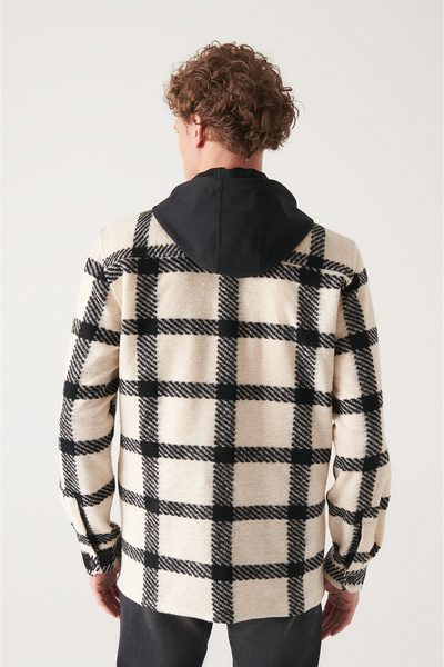 Avva Men's Ecru Hooded Snap-On Lumberjack Shirt A22Y2031