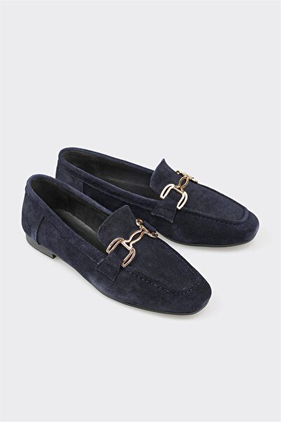 Elle Shoes Lacivert Deri Kadın Loafer