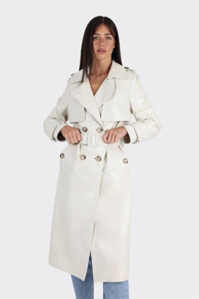 Elle Shoes Bej Kadın Deri Trençkot