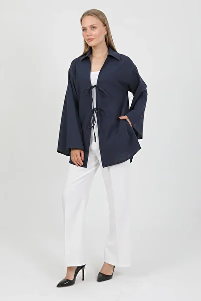 PASTELASTORE 100% Cotton Linen Pocket Lace-Up Women's Kimono 1165 – Shirt Collar, Breathable Fabric