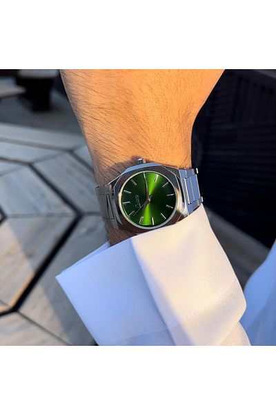 catera Men's Silver Steel Watch with Green Dial