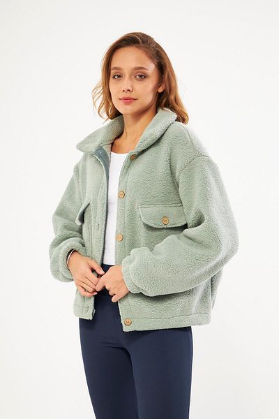 Chandraswear Sherpa Cardigan Pocket Detailed Buttoned Mint - Cecila