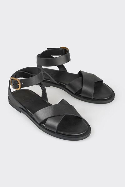 Elle Shoes Sandale plate damă din piele neagră