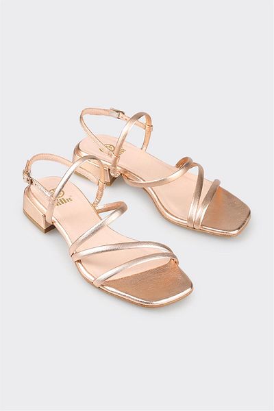 Elle Shoes Rose Leather Women's Heeled Sandals