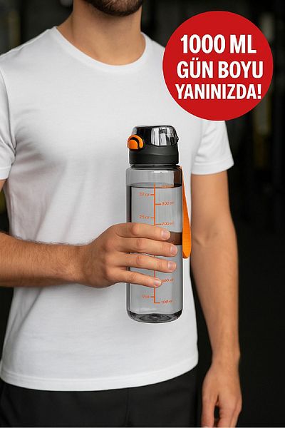 Open Home Concept 1 Liter - Leakproof Sippy Water Bottle Black for School Gym