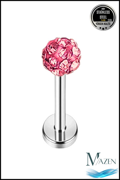 MAZEN Zirkon Taşlı Piercing | 8 Mm Fuşya | Kararmaz Çelik | Kıkırdak Tragus Dudak | Tek Toplu