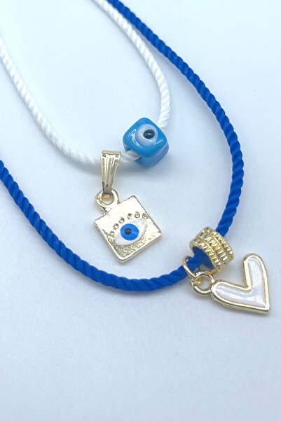 Concept HuBuTU Mavi Beyaz Nazar Boncuklu Nal Figürlü Yazlık Ip Kolye Seti (2 ...