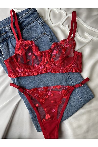 Thrill Bra Begjaer Sexy Fantasy - Heart Bralet and Underwire Panty Set