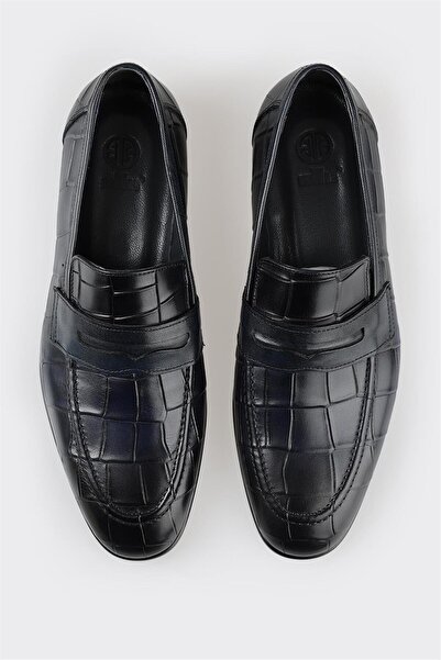 Elle Shoes Navy Blue Leather Men's Loafer