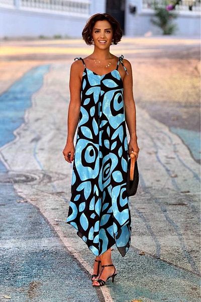 Nevin Kaya Moda Φόρεμα ώμου με τιρκουάζ Samos Summer Strap
