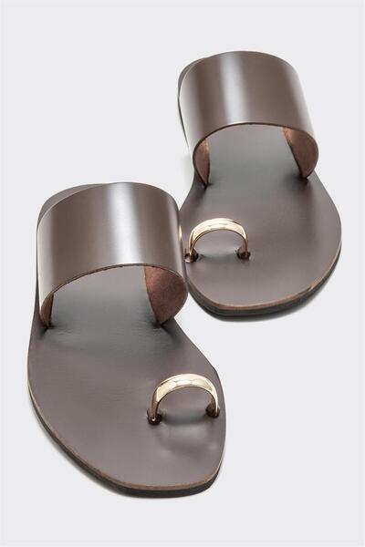 Elle Shoes Kahve Deri Kadın Parmak Arası Terlik