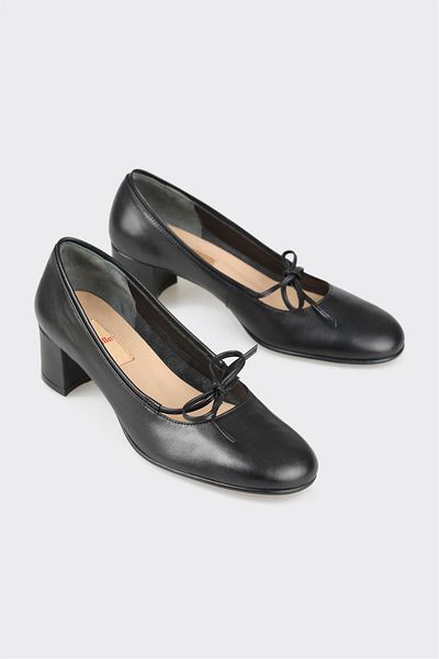 Elle Shoes Black Leather Women's Heeled Shoes