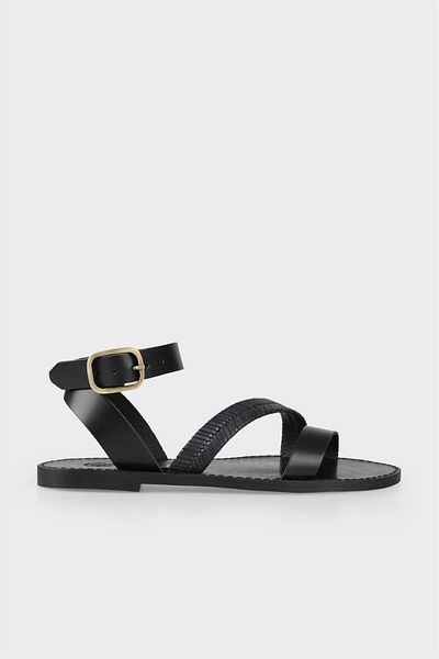 Elle Shoes Black Leather Women's Sandals