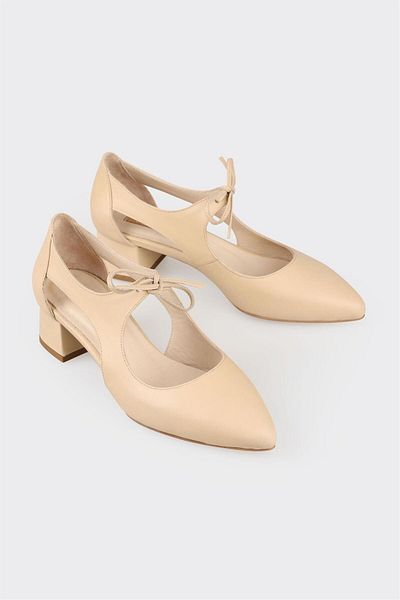 Elle Shoes Beige Leather Women's Heeled Shoes