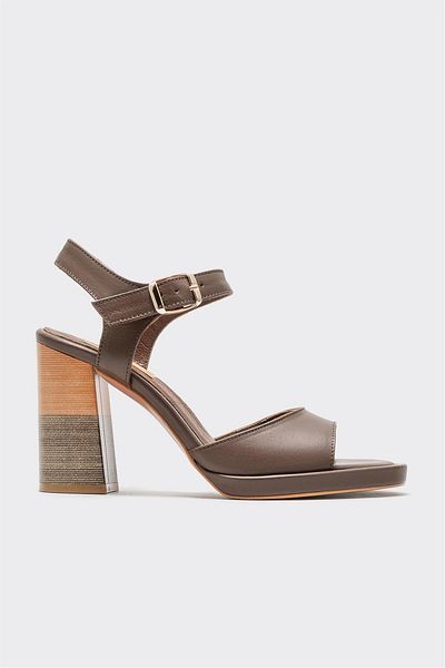 Elle Shoes Brown Leather Women's Heeled Sandals