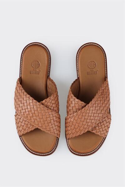 Elle Shoes Taba Deri Kadın Düz Terlik