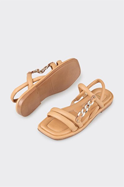Elle Shoes Natural Leather Women's Flat Sandals